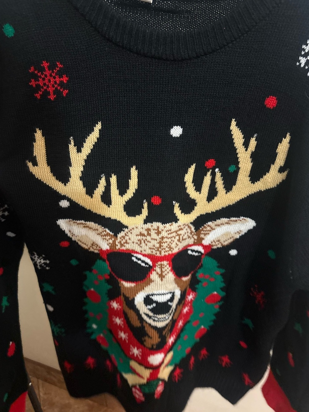 Men’s Black Holiday Reindeer Crewneck Sweater